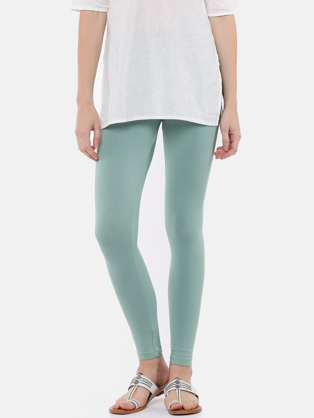 Buy De Moza Women Blue Solid Cotton Ankle Length Leggings Leggings