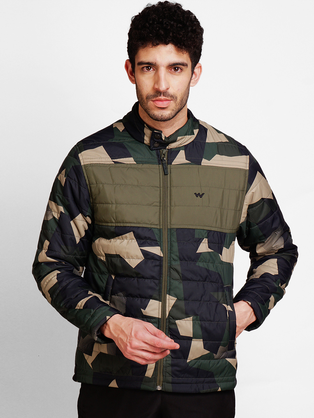 Buy Wildcraft Men Olive Green Camouflage Windcheater Padded Jacket