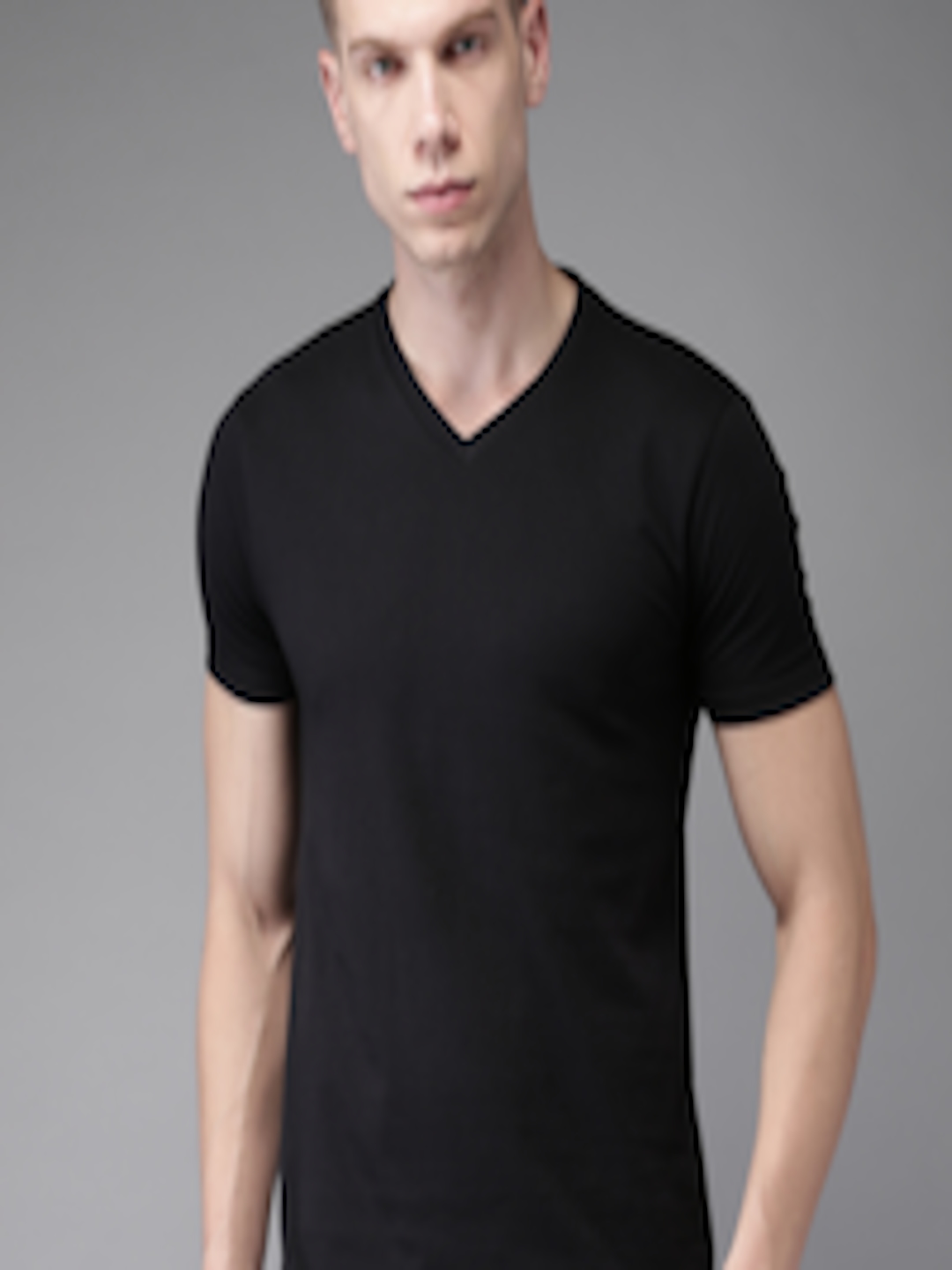 Buy HERE&NOW Men Black Solid V Neck T Shirt - Tshirts for Men 1986182 ...