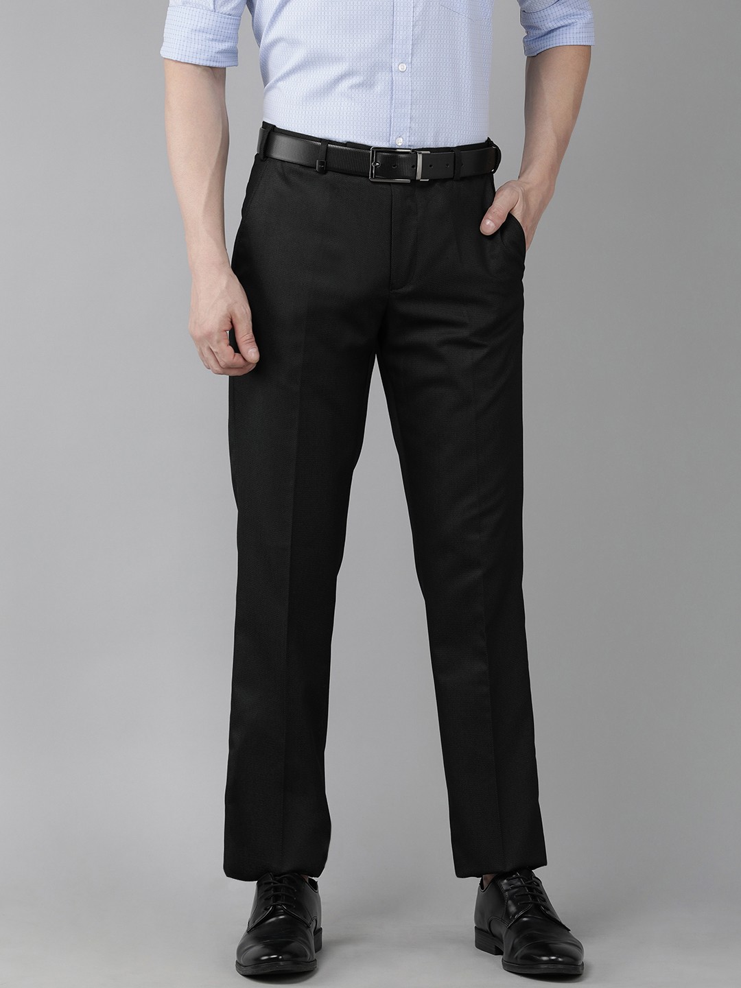 Buy Park Avenue Men Self Design Textured Mid Rise Smart Fit Formal ...