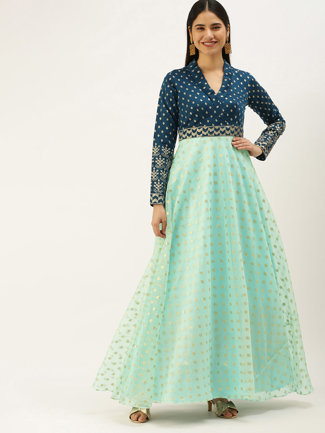 Buy Ethnovog Blue Embroidered Ethnic Maxi Maxi Dress Ethnic Dresses