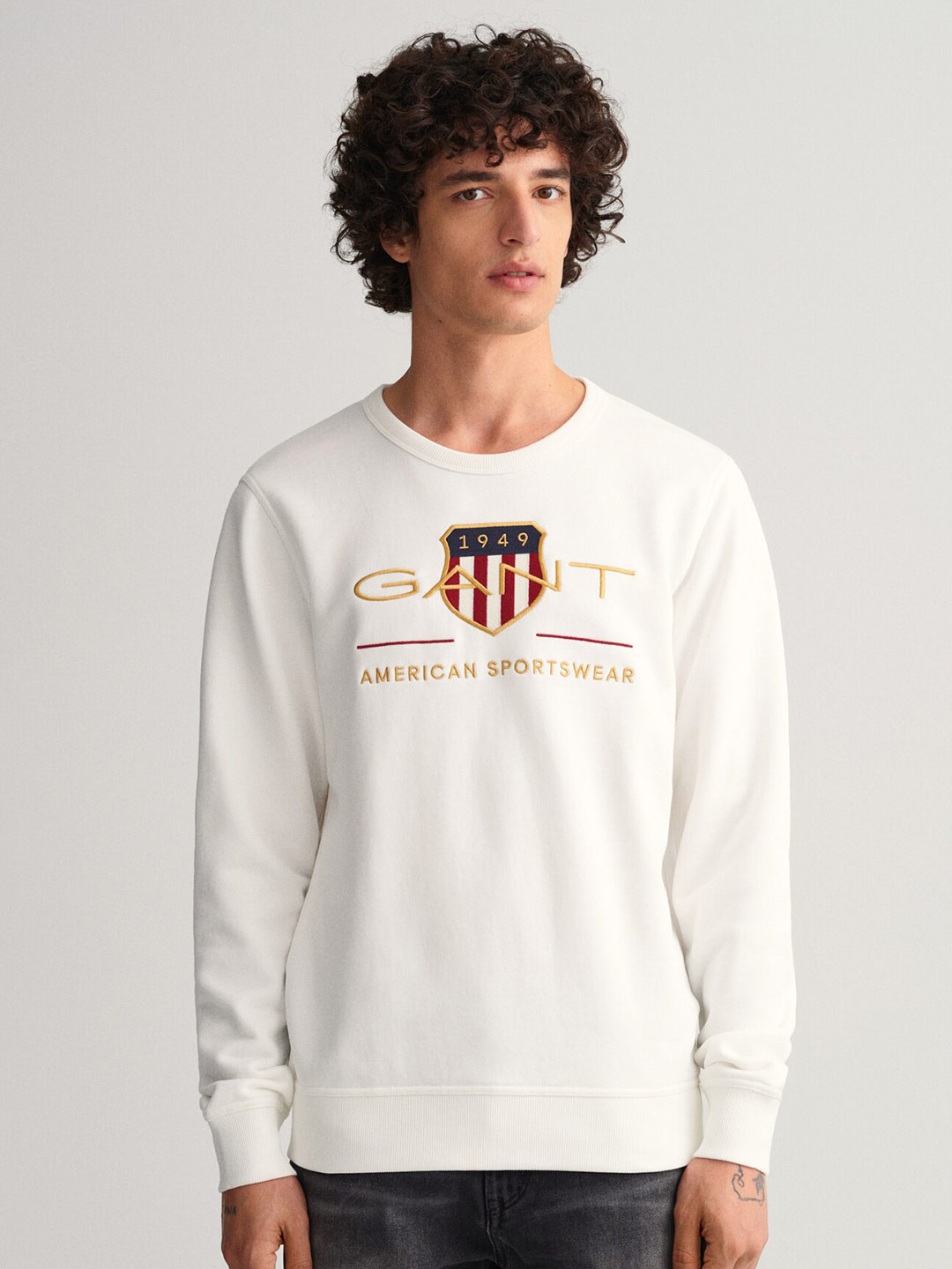 Gant Men White Printed Crew Neck Tshirt