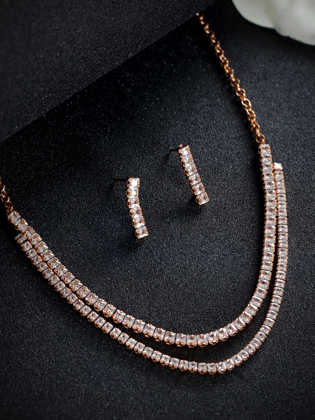 Buy Priyaasi Rose Gold Plated AD Studded Layered Jewellery Set