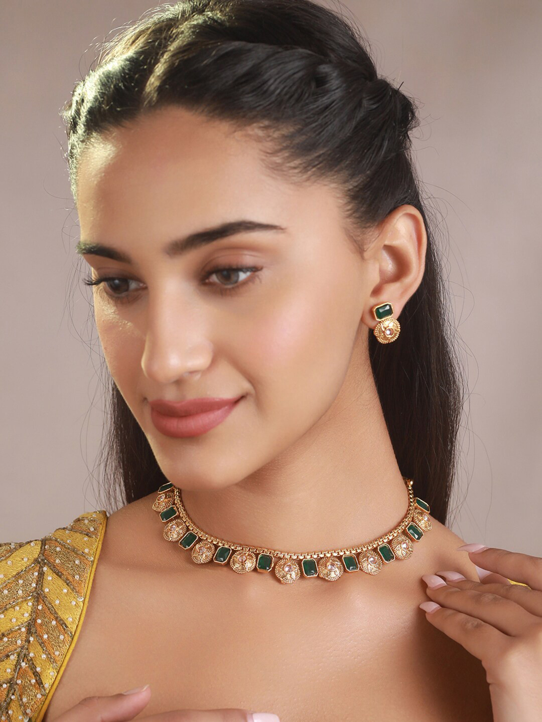Buy Priyaasi Gold Toned And Green Gold Plated Stone Studded Jewellery