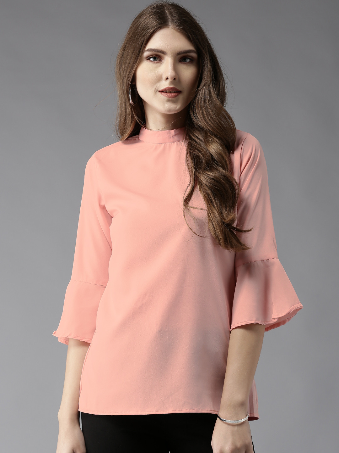 Buy HERE&NOW Women Peach Coloured Solid Top Tops for Women 1986789