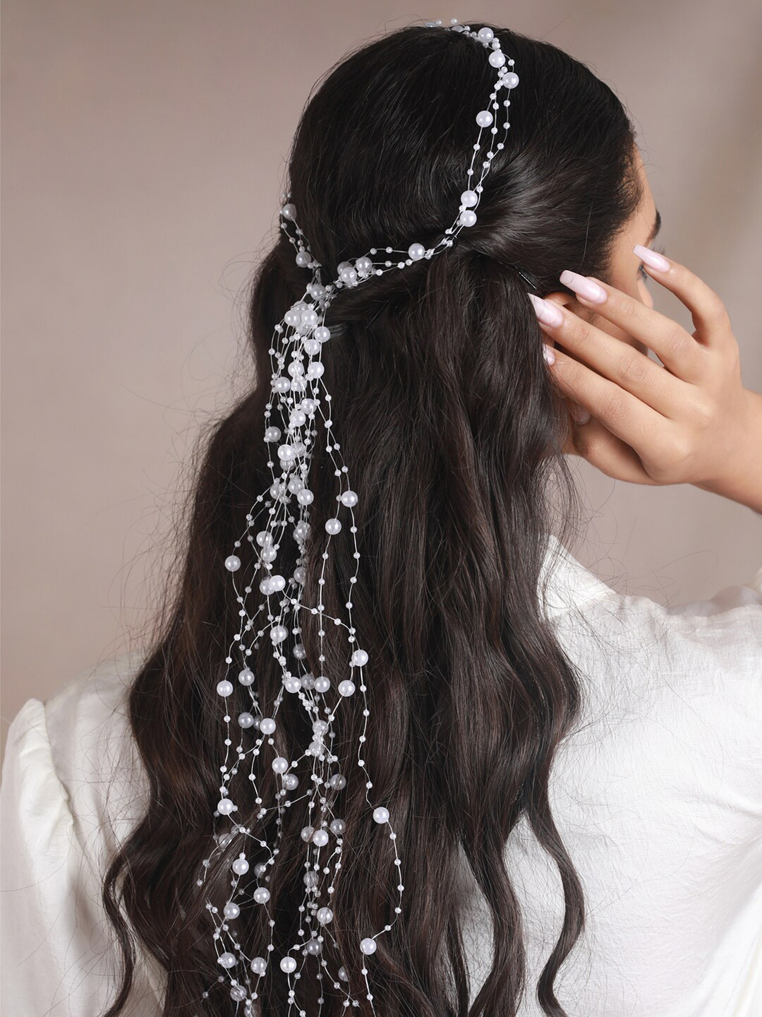 Buy Priyaasi Women White Beaded Tiara Hair Accessory for Women