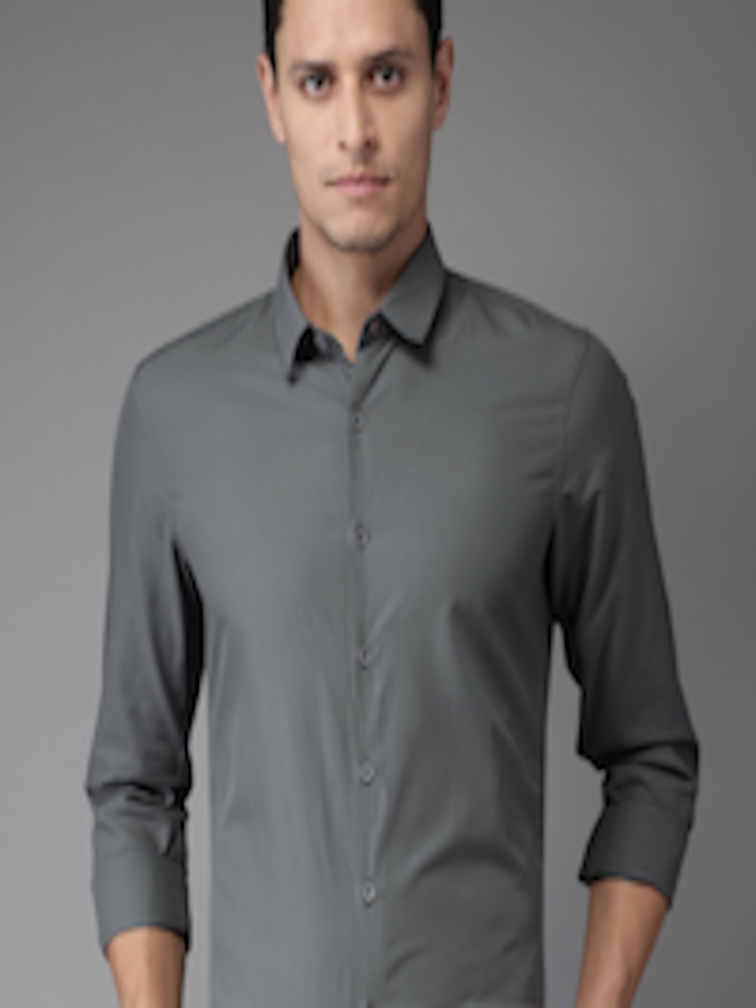 Buy HERE&NOW Men Grey Regular Fit Solid Casual Shirt - Shirts for Men ...