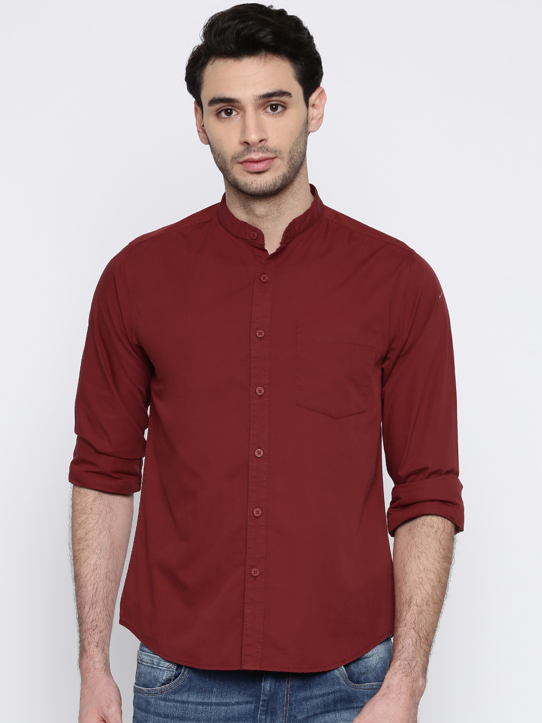 Buy HERE&NOW Men Maroon Regular Fit Solid Casual Shirt - Shirts for Men 1987010 | Myntra