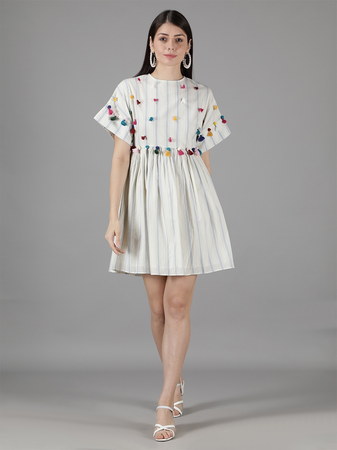 Buy Amagyaa White & Blue Striped Dress - Dresses for Women 19872074 ...