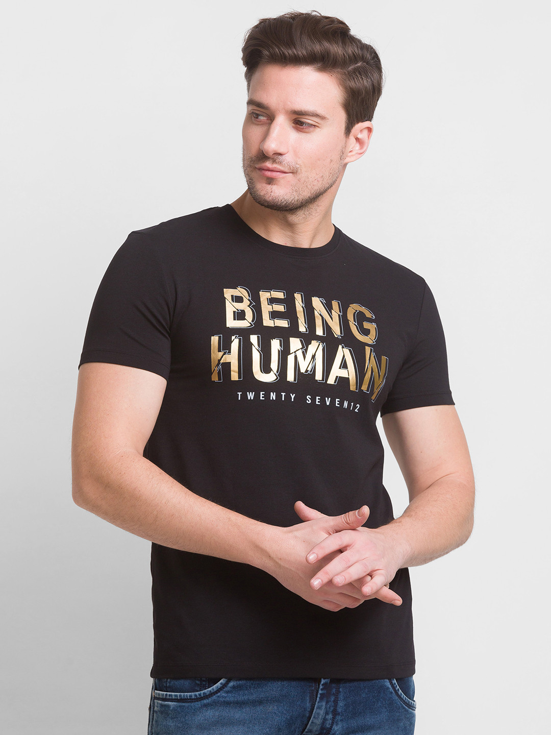 Black Regular Fit Men's Sleevesles T-Shirt by Being Human Clothing