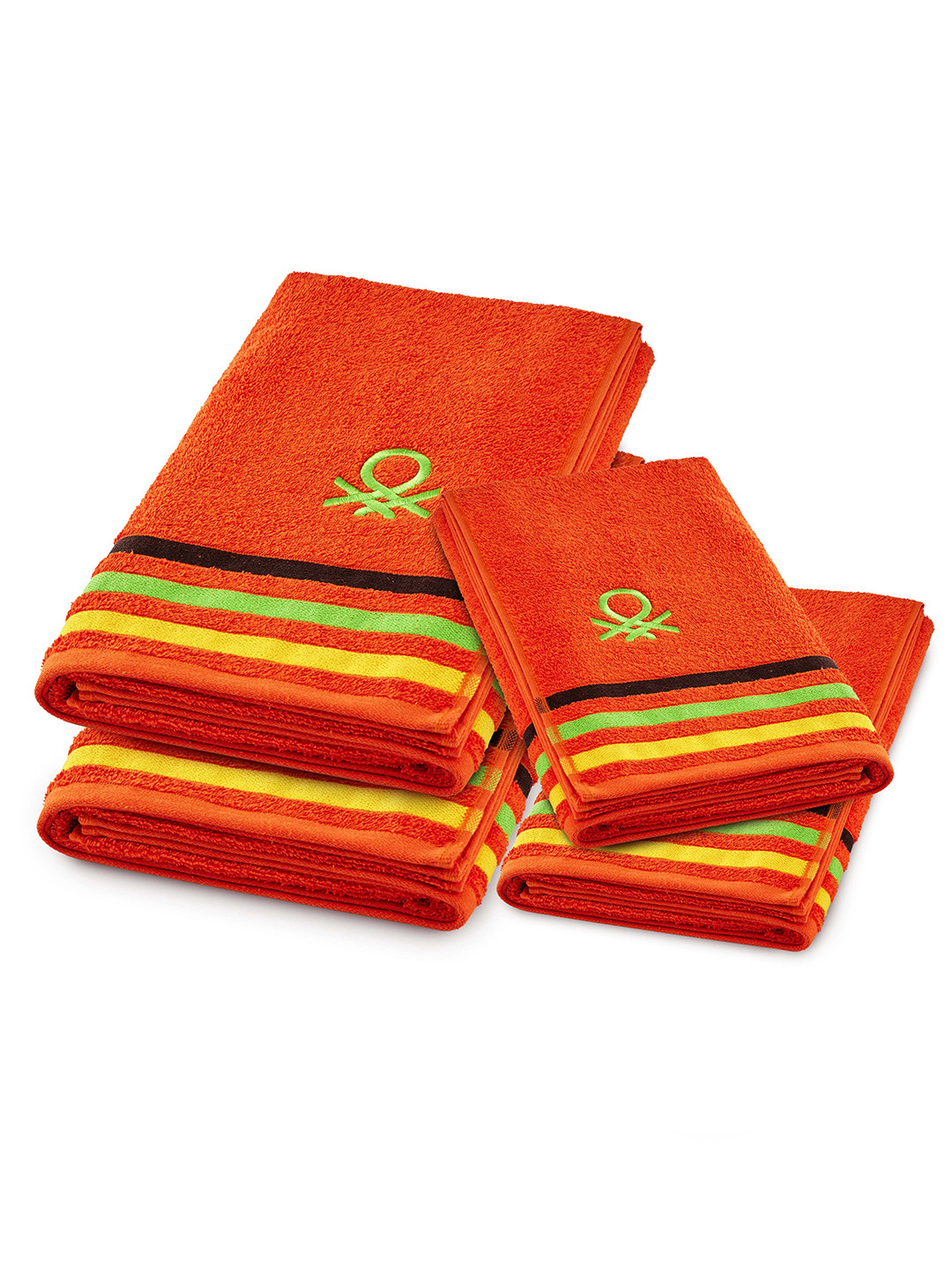 Buy United Colors Of Set Of 4 Orange Solid 450 GSM Pure Cotton