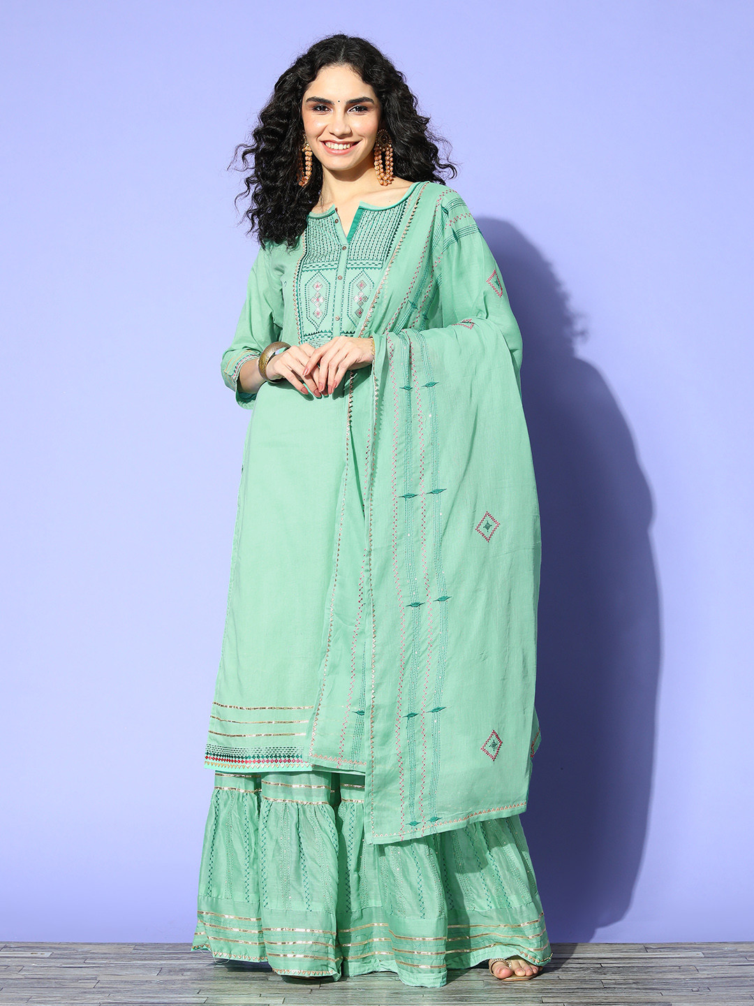 Solid Poly-Chiffon Swirling Volume Kurta Set