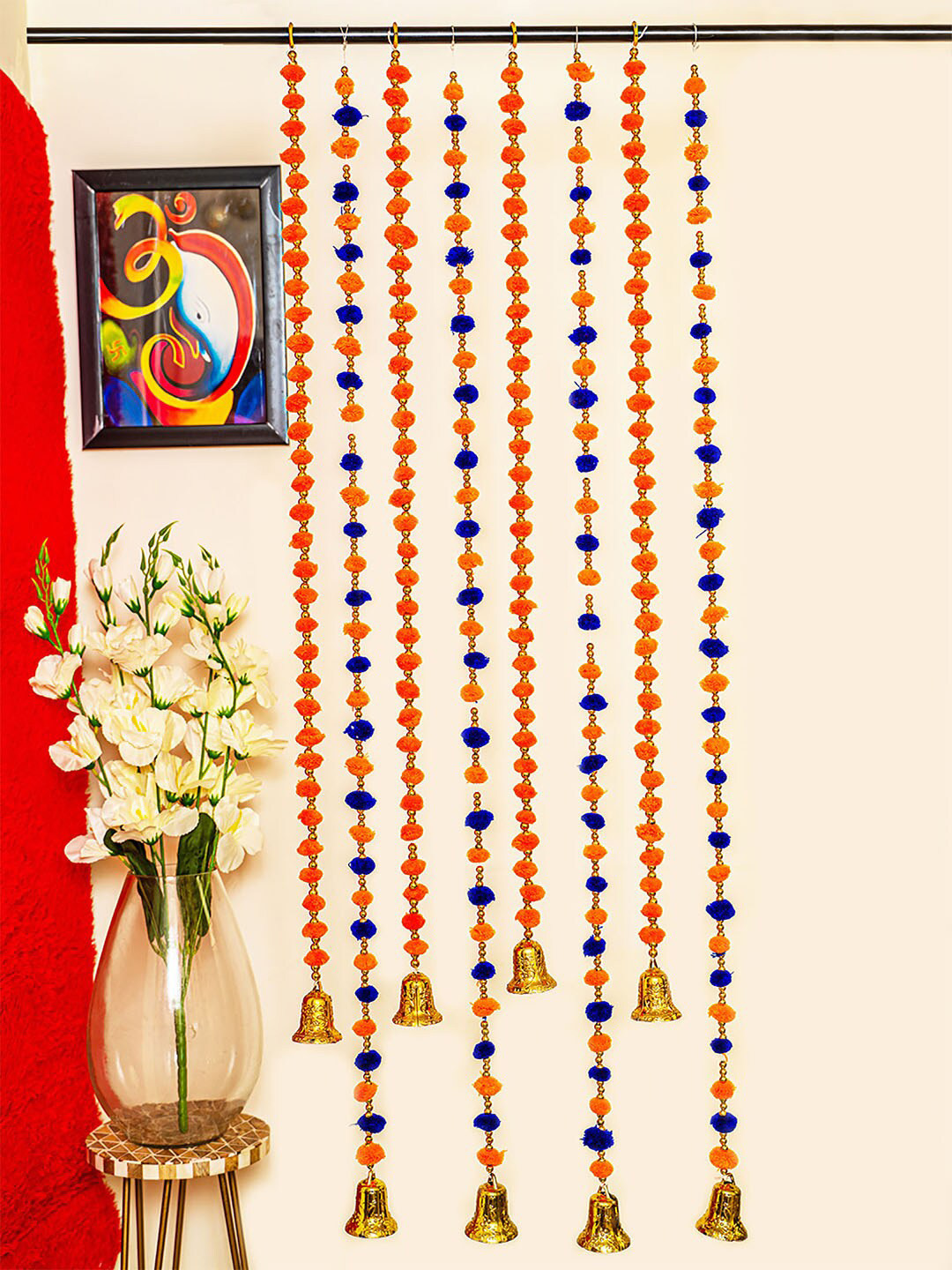 Buy TIED RIBBONS Set Of 8 Multi Wall Door Hanging Pom Pom Torans