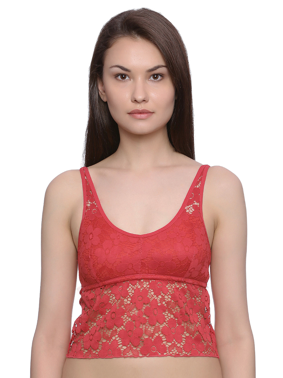 Buy Zivame Red Lace Non Wired Lightly Padded Cami Bra ZIZ1290007 Bra