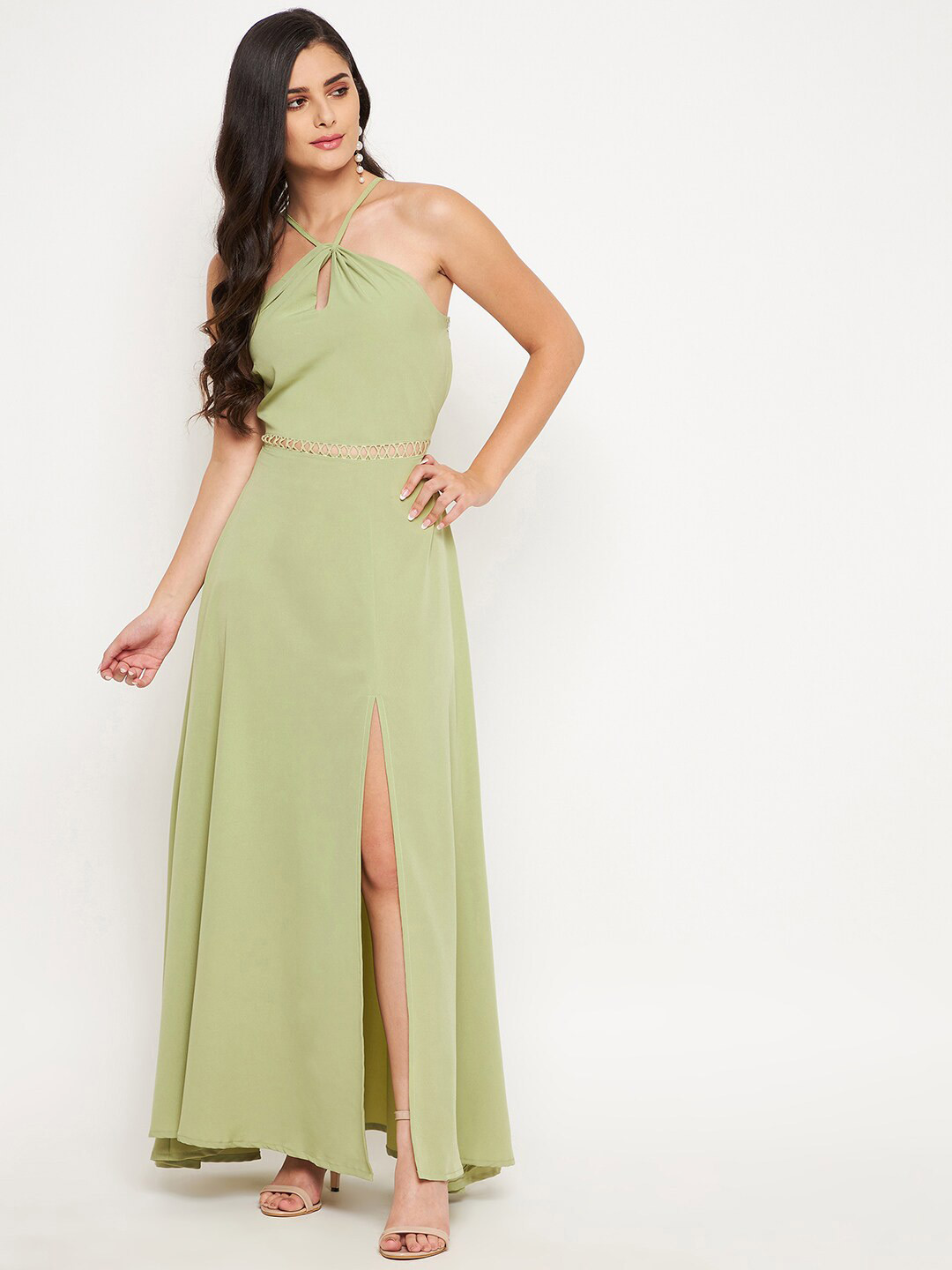 Buy WineRed Green Crepe Maxi Dress With Lace At Waist Dress - Dresses ...