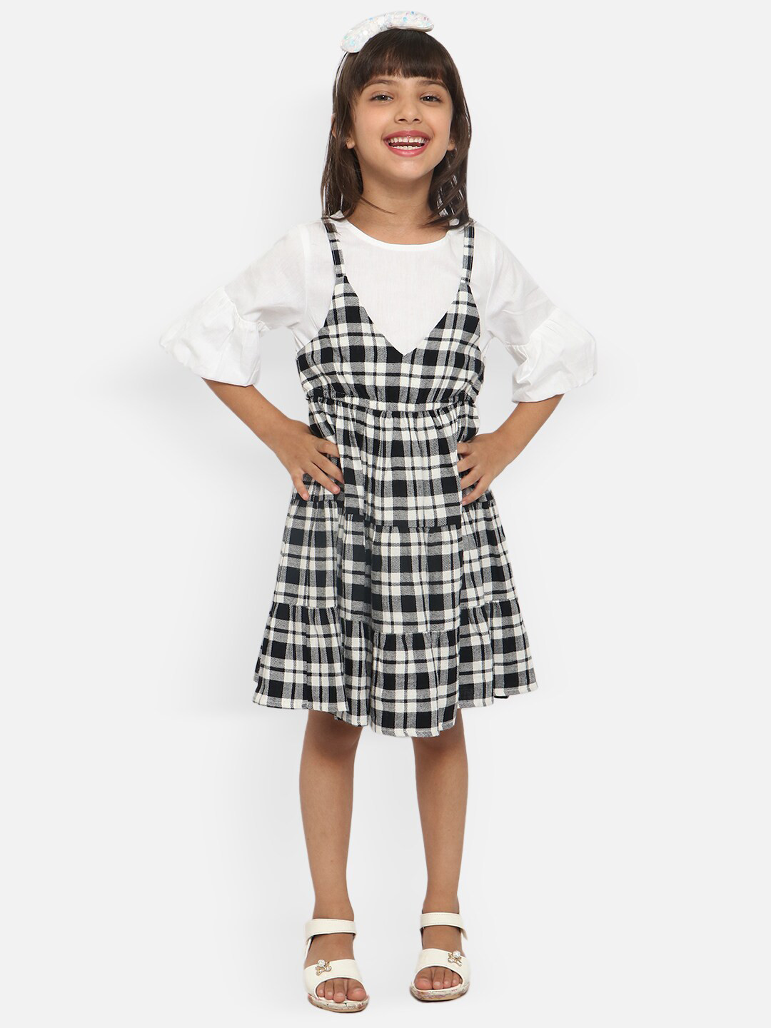 Nauti Nati Black  White Colourblocked A-Line Dress main image 0