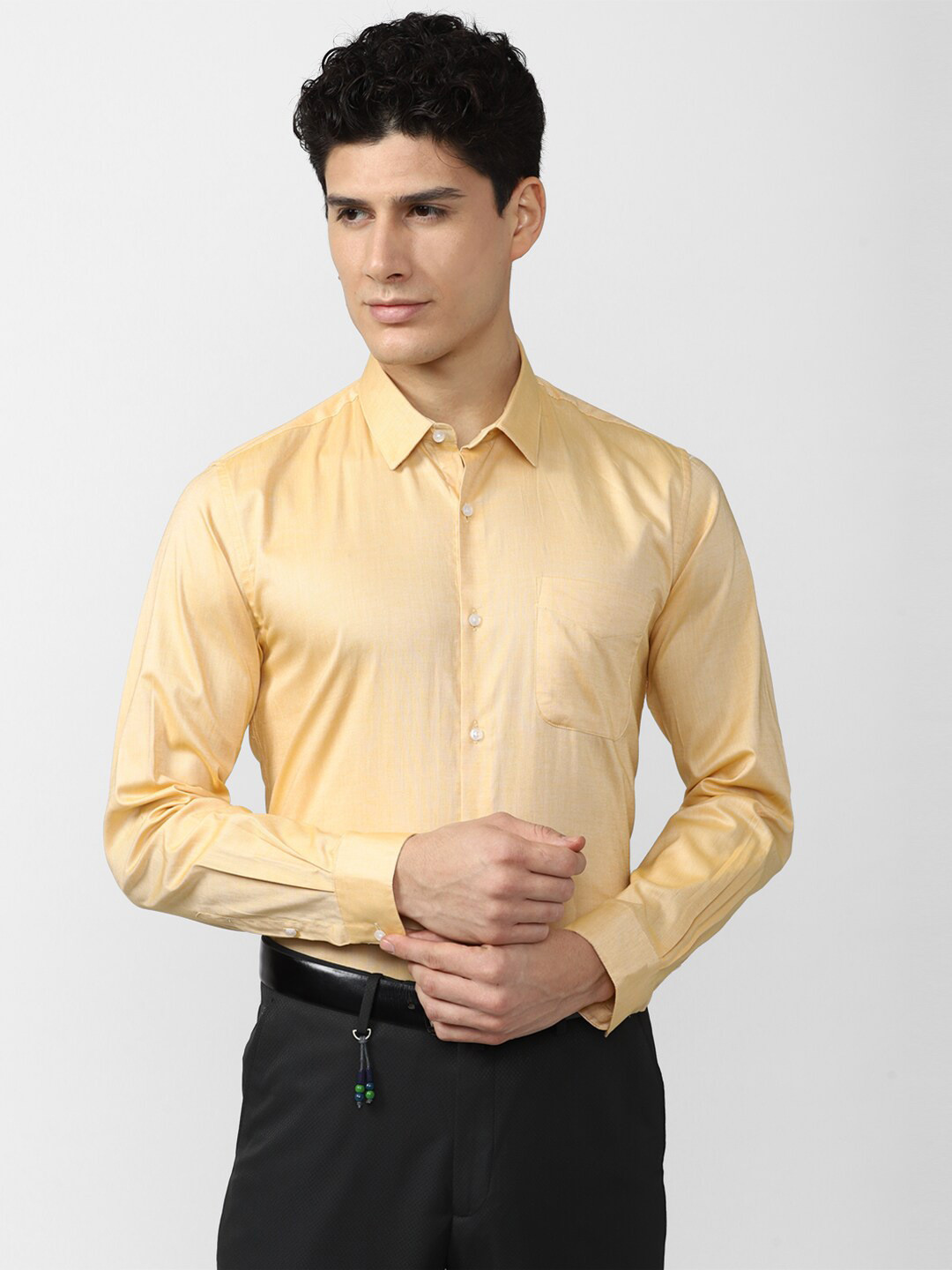 Buy Peter England Men Yellow Pure Cotton Slim Fit Formal Shirt Shirts