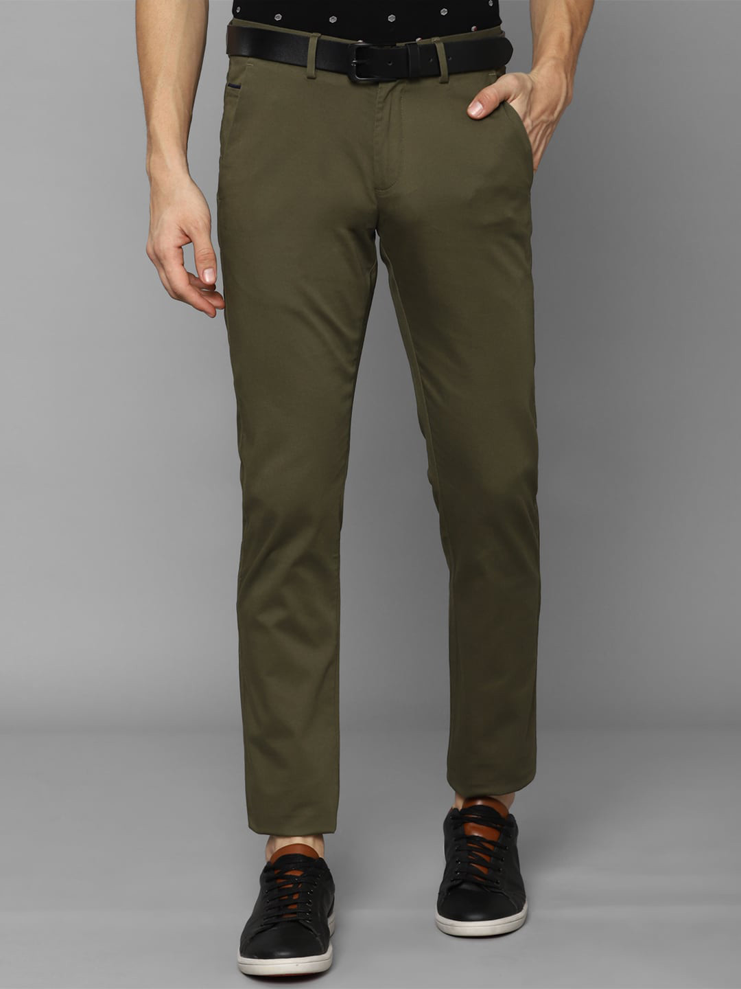 Buy Allen Solly Men Olive Green Slim Fit Solid Trousers - Trousers for ...