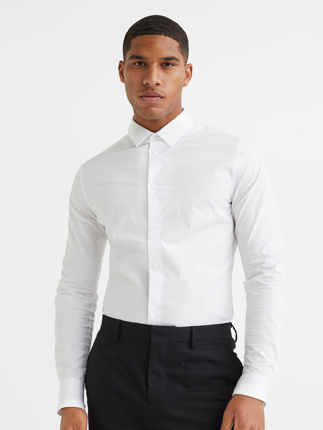 Buy H&M Men White Muscle Fit Cotton Shirt Shirts for Men 19892542