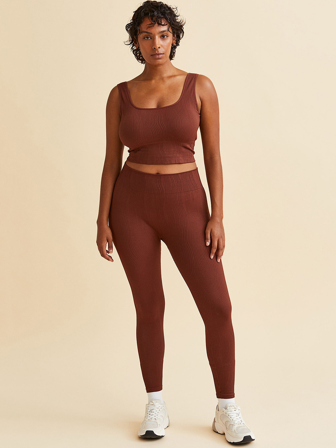 Buy H&M Women Brown Solid Seamless Sports Tights Tights for Women