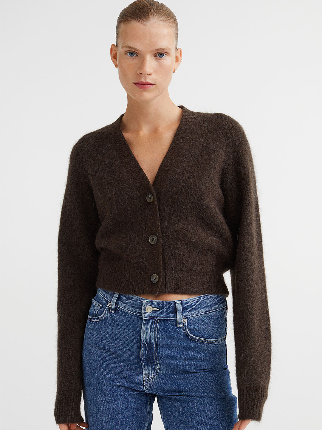 Buy H&M Women Brown Wool Blend Cardigan Sweaters for Women 19893528