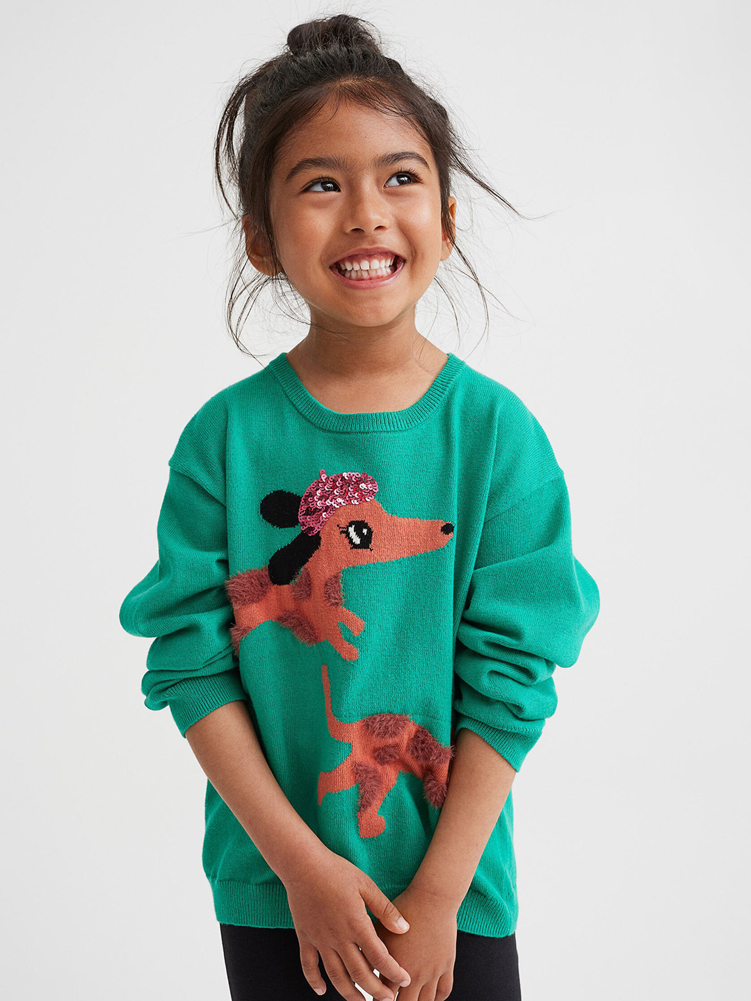 Buy H&M Girls Green Motif Detail Jumper Sweaters for Girls 19893706