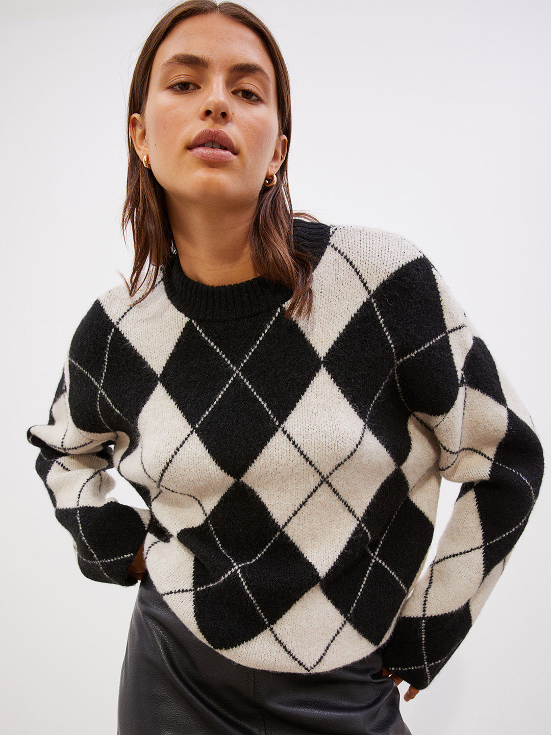 Buy H&M Women Black Oversized Jacquard Knit Jumper Sweaters for Women