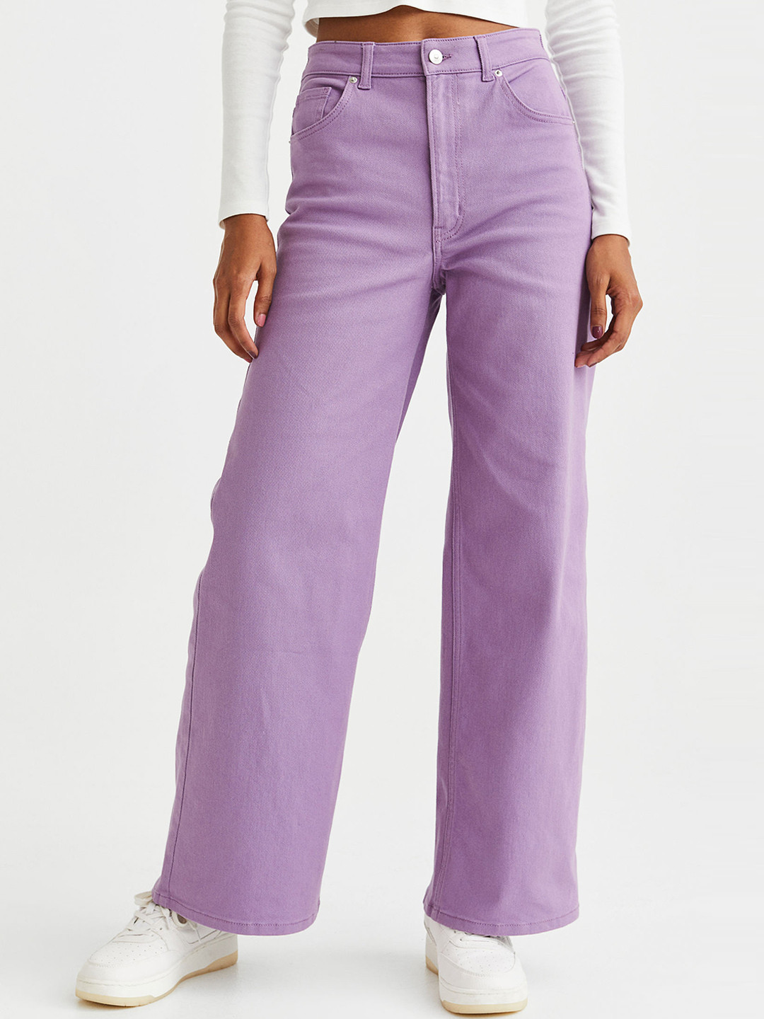 Buy H&M Women Purple Wide Denim Jeans Trousers for Women 19893846