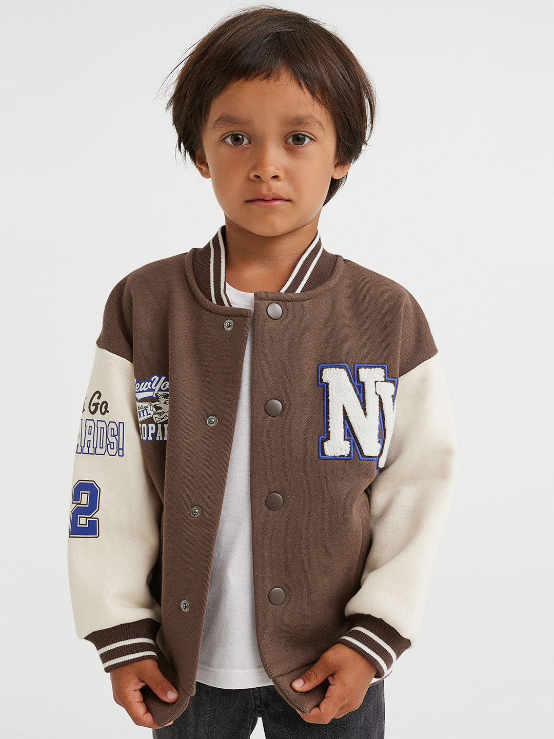 Buy H&M Brown & Off White Oversized Baseball Jacket Jackets for Boys