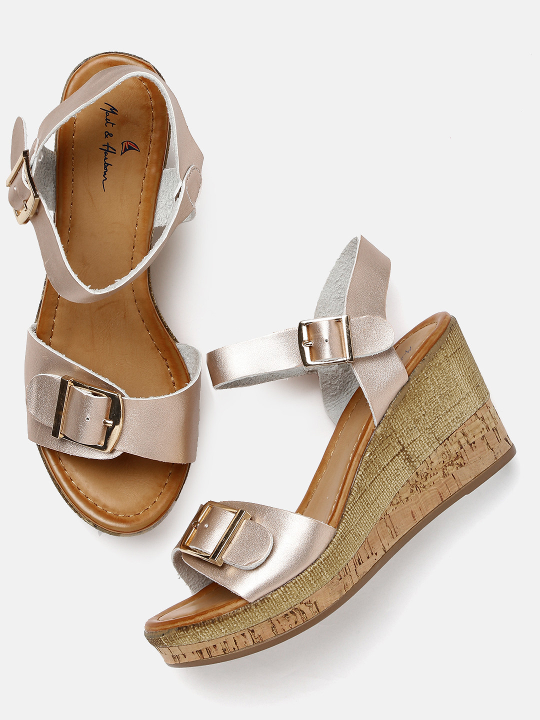 Buy Mast & Harbour Women Muted Gold Toned Wedges Heels for Women