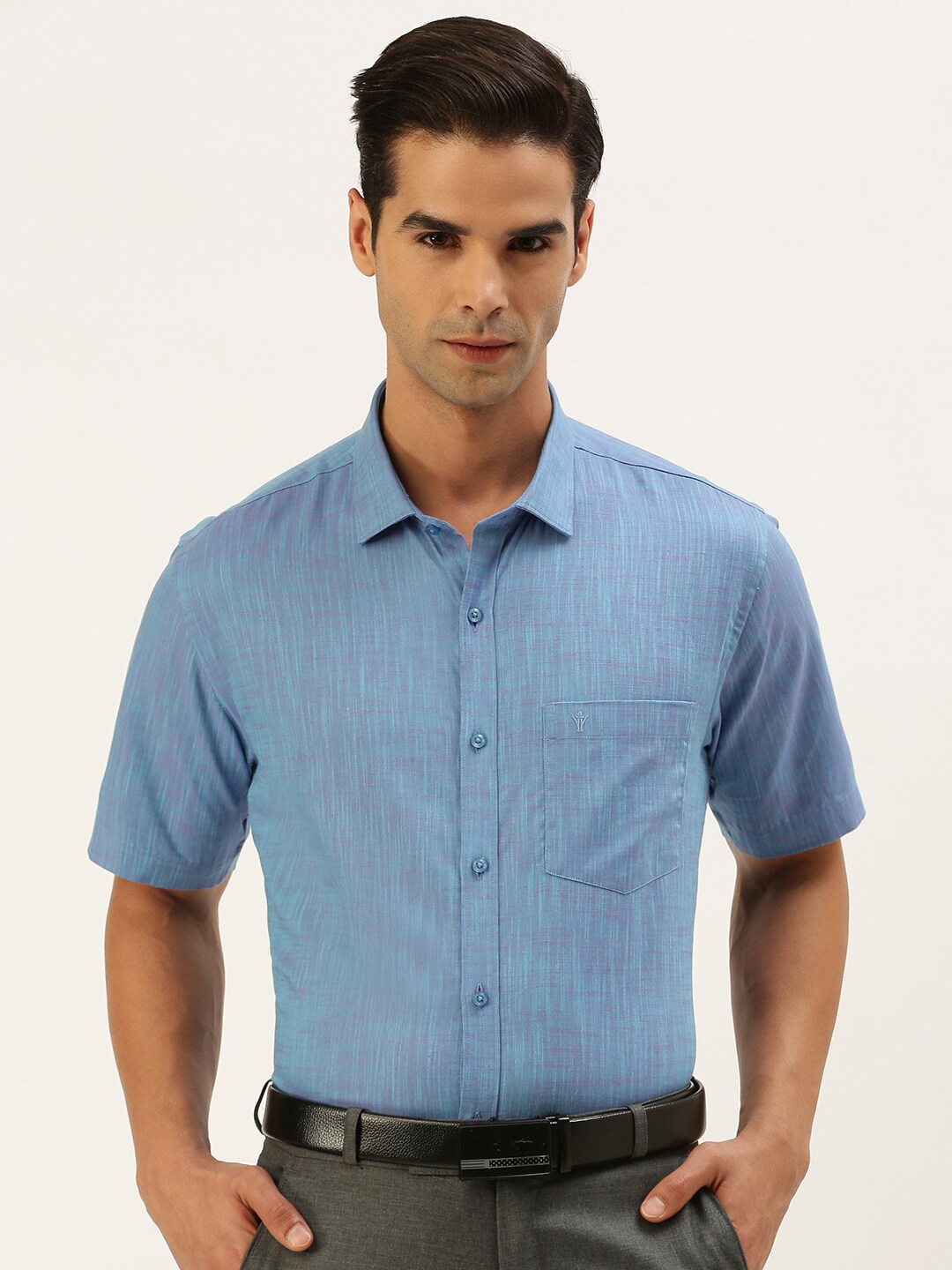 Buy Ramraj Men Blue Cotton Solid Formal Shirt - Shirts for Men 19894932 ...