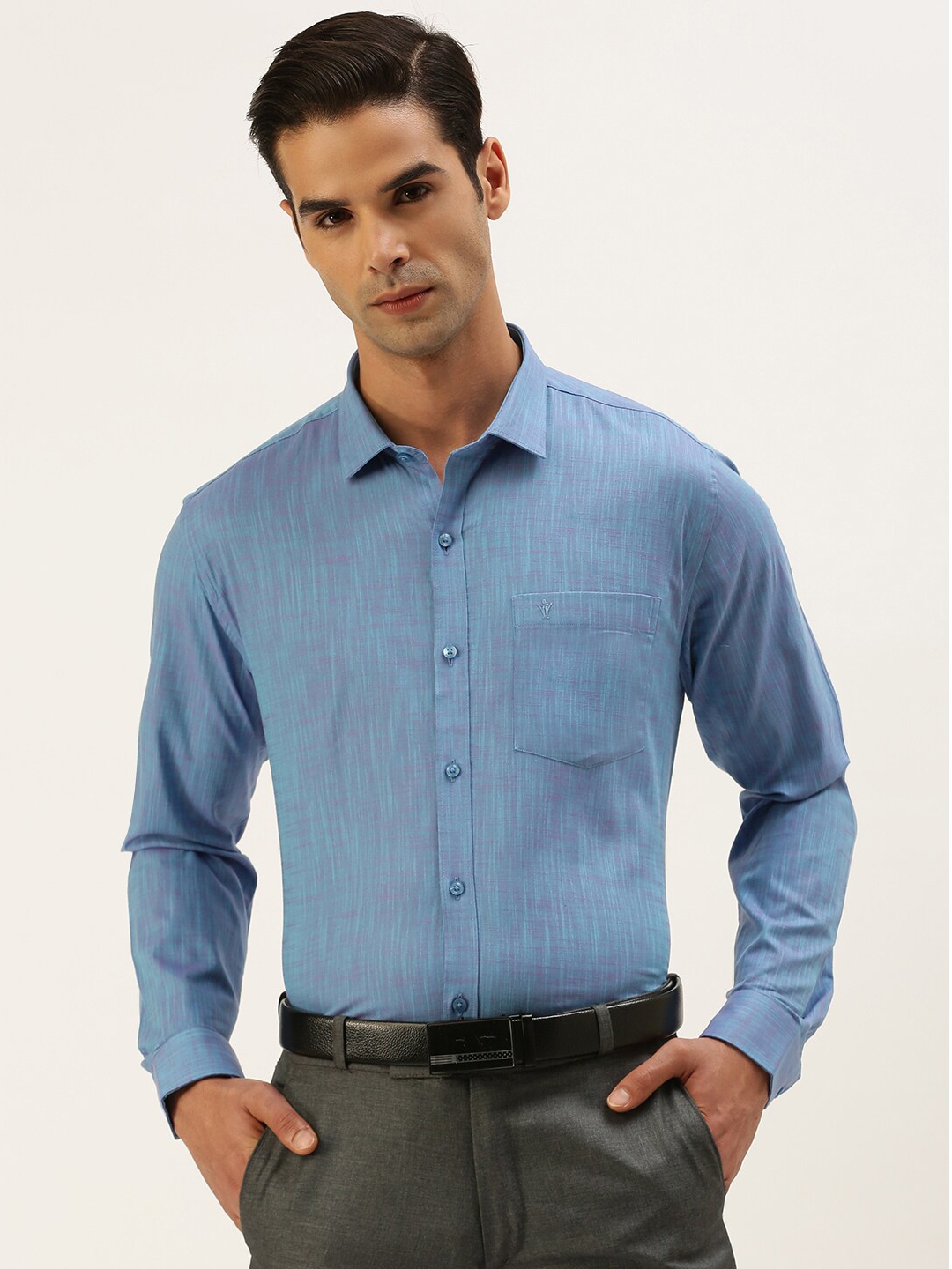 Buy Ramraj Men Blue Cotton Formal Shirt - Shirts for Men 19894934 | Myntra