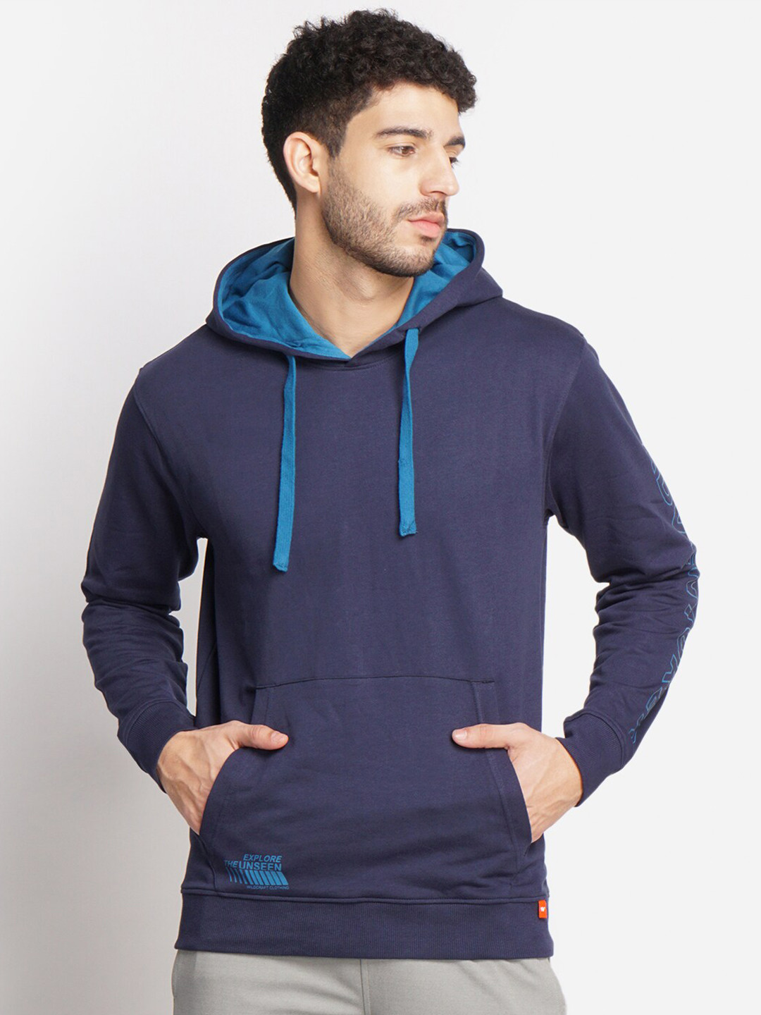 Buy Wildcraft Men Navy Blue Hooded Cotton Sweatshirt Sweatshirts for