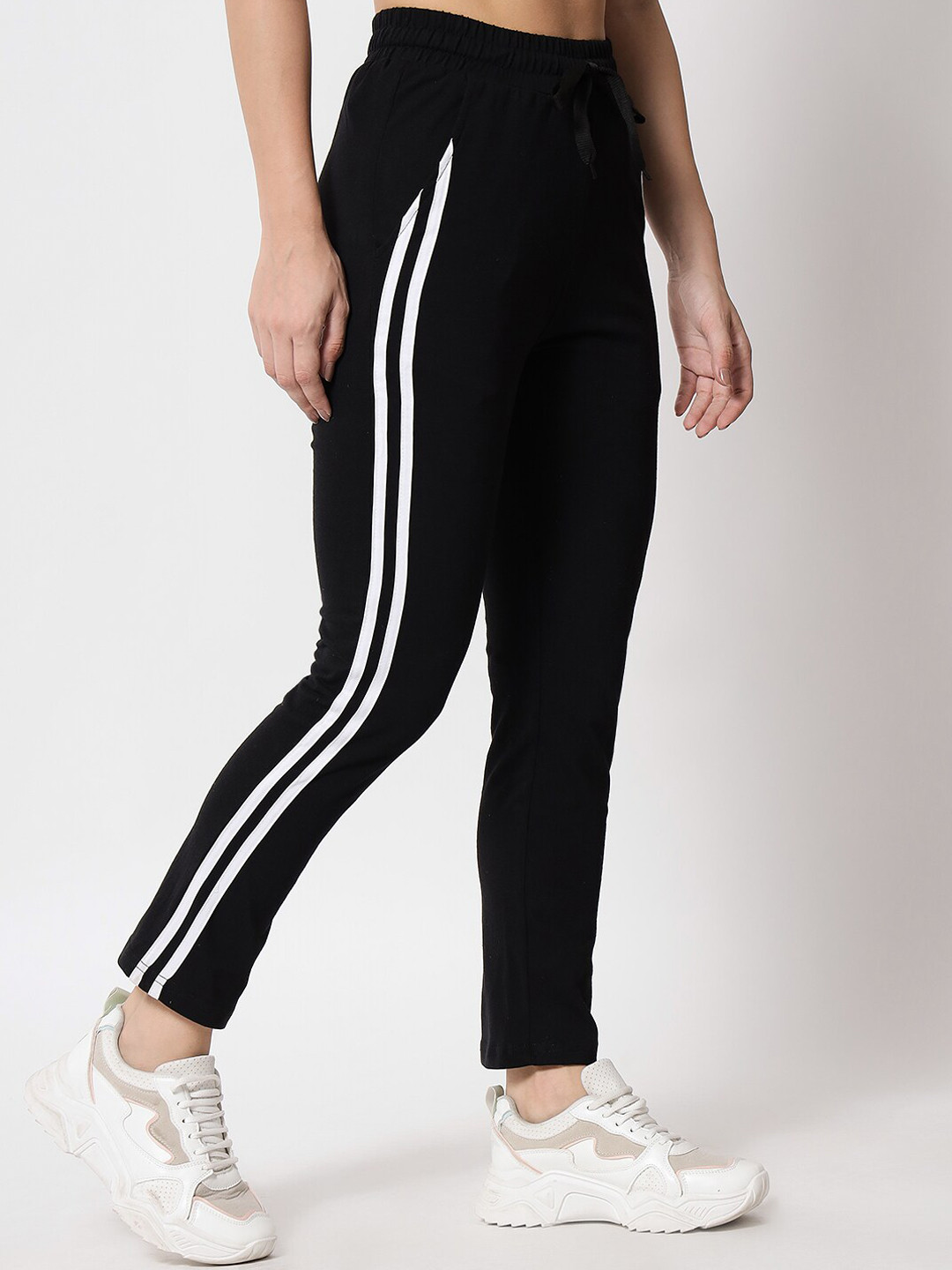 Buy Q Rious Women Black Regular Fit Solid Cotton Track Pants Track