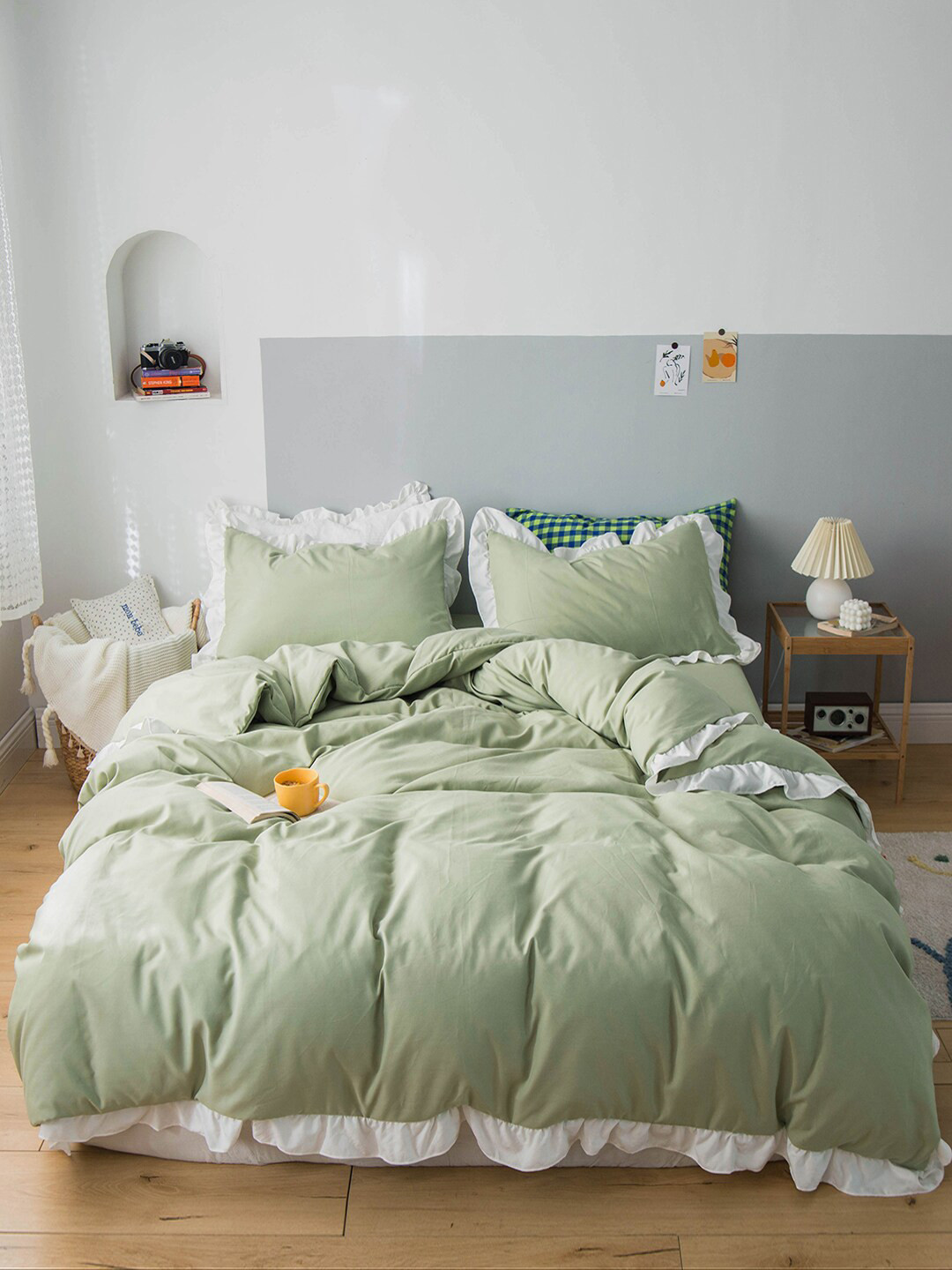 Buy JC Collection Green Solid Poly Cotton Bedding Set With Quilt Cover