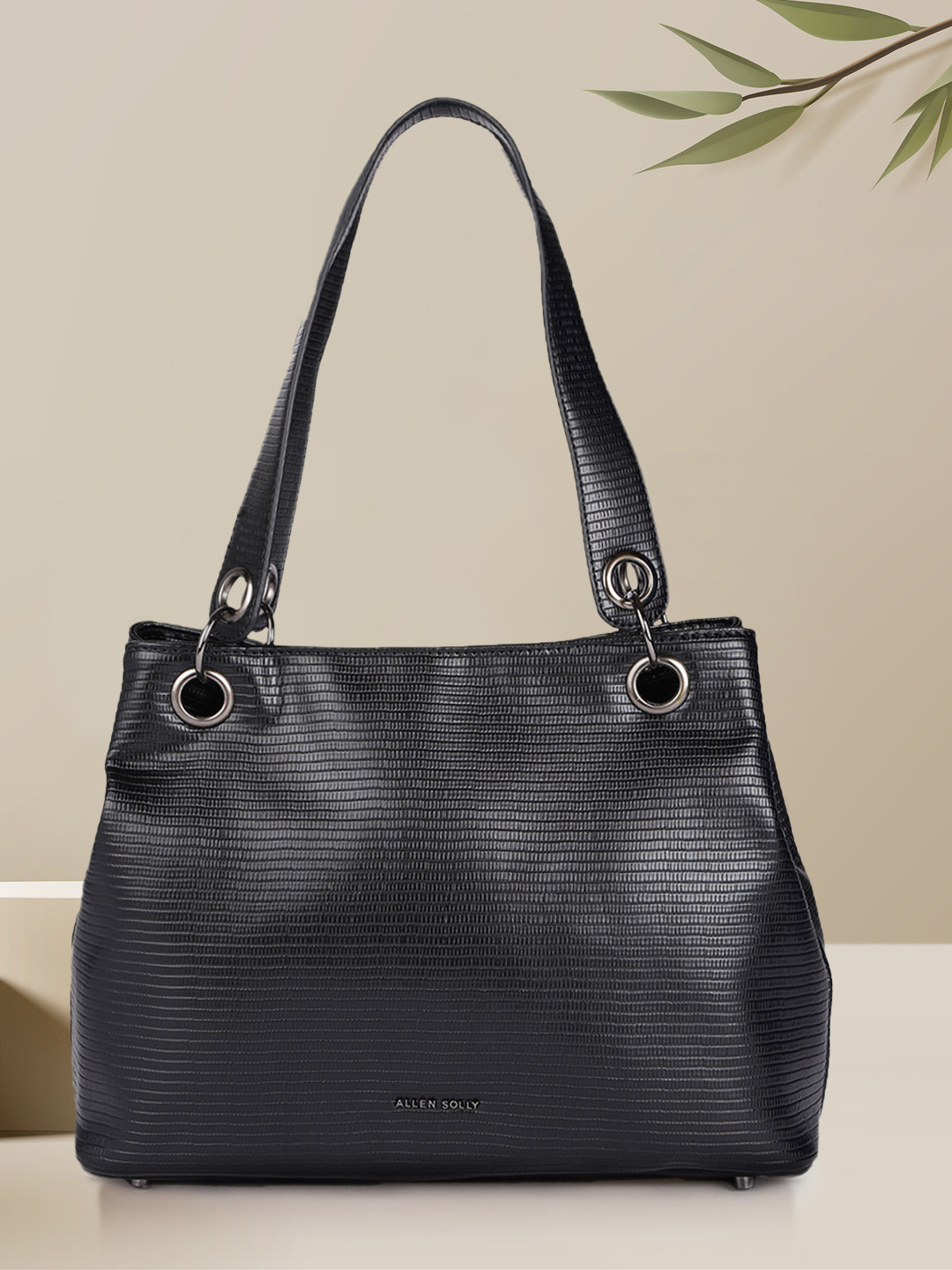 Buy Allen Solly Black Textured Structured Shoulder Bag Handbags for