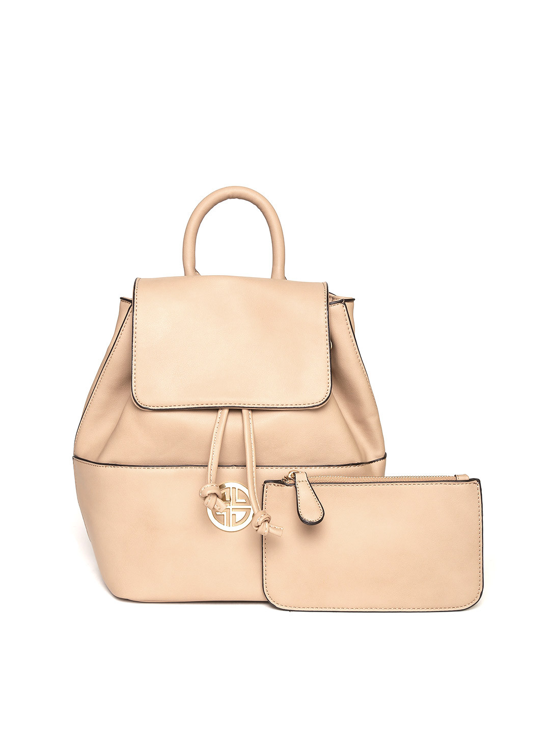 Buy Carlton London Women Beige Solid Backpack With Pouch Backpacks