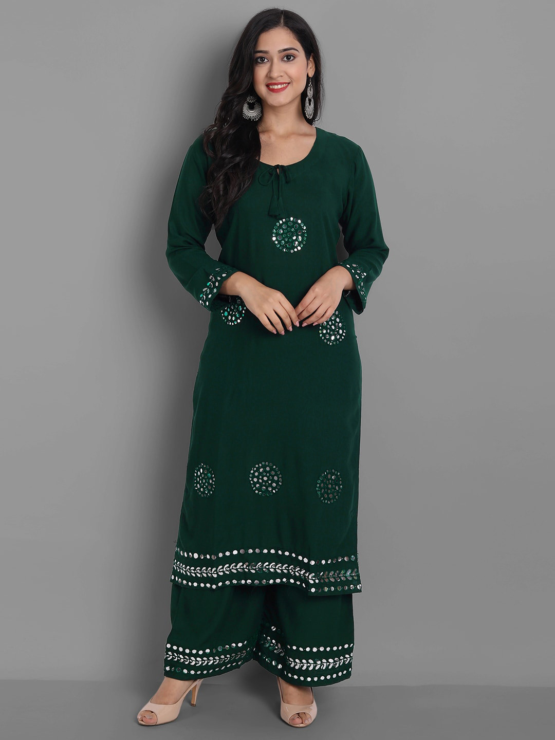 Buy Ziva Fashion Women Embroidered Mirror Work Kurta With Palazzo ...