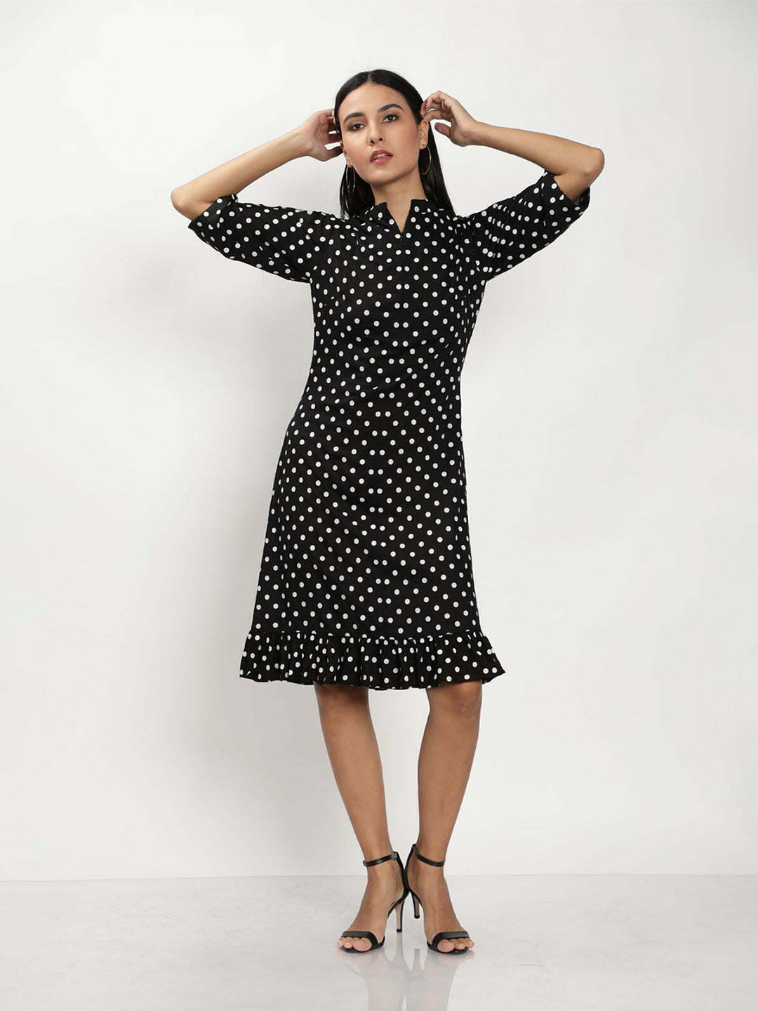 Buy TheBlackLover Women Black Polka Dot Cotton A Line Dress Dresses Buy TheBlackLover Women Black Polka Dot Cotton A Line Dress Dresses