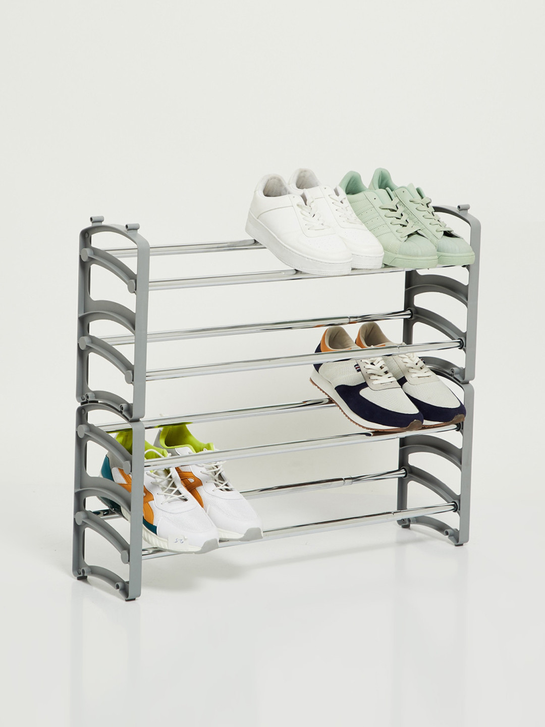 Buy Home Centre Grey Solid Extendable 4 Tier Shoe Rack Hooks And