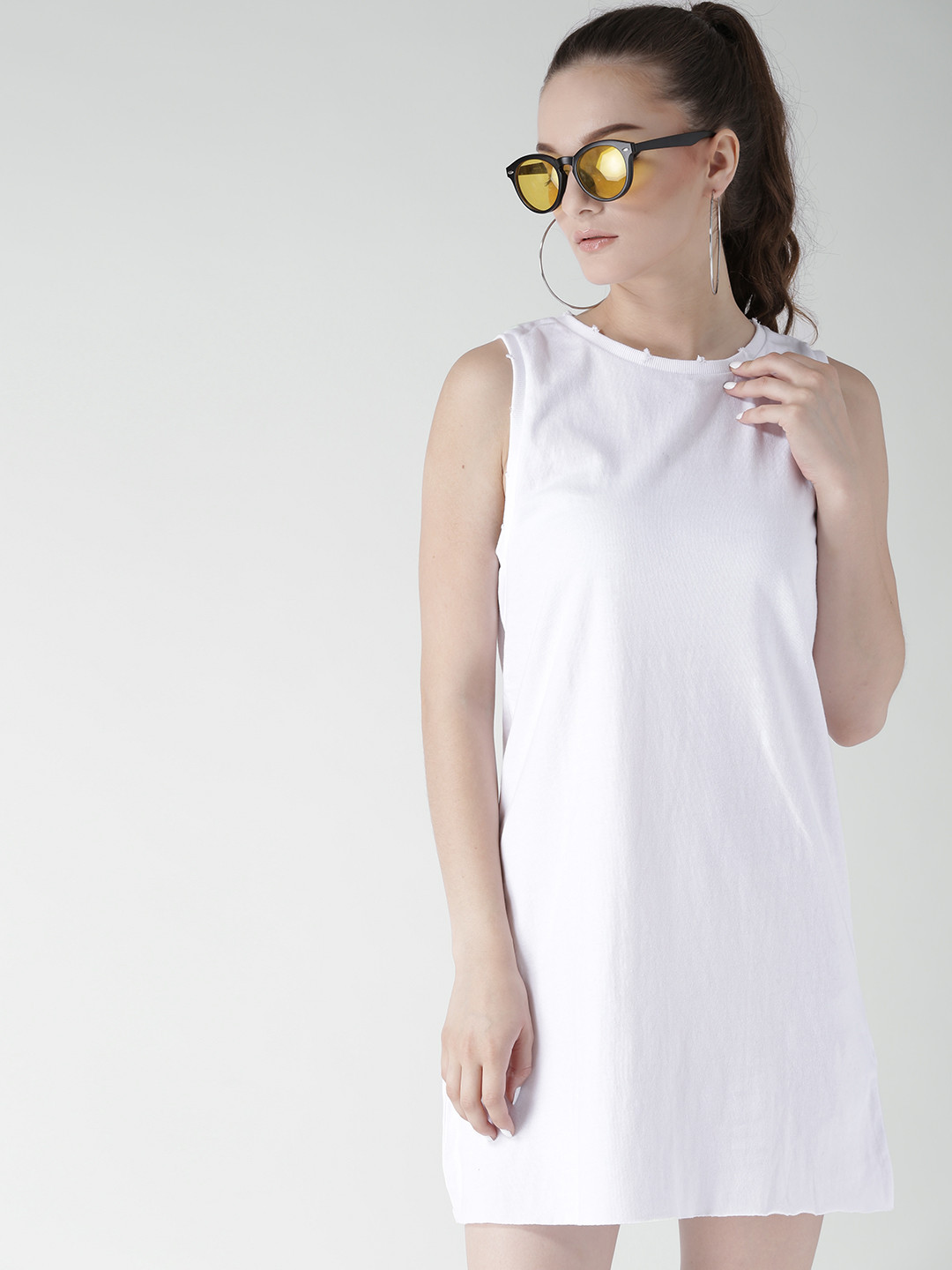 Buy FOREVER 21 Women White Solid T Shirt Dress Dresses for Women