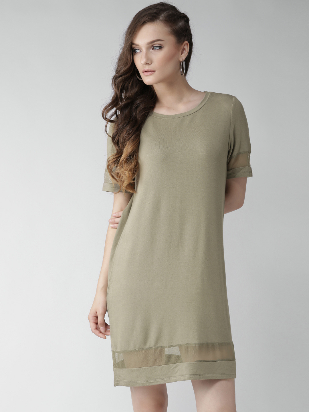 Buy FOREVER 21 Women Olive Green Solid T Shirt Dress Dresses for