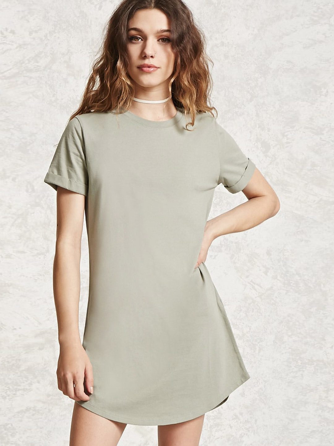 Buy FOREVER 21 Women Olive Green Solid T Shirt Dress Dresses for