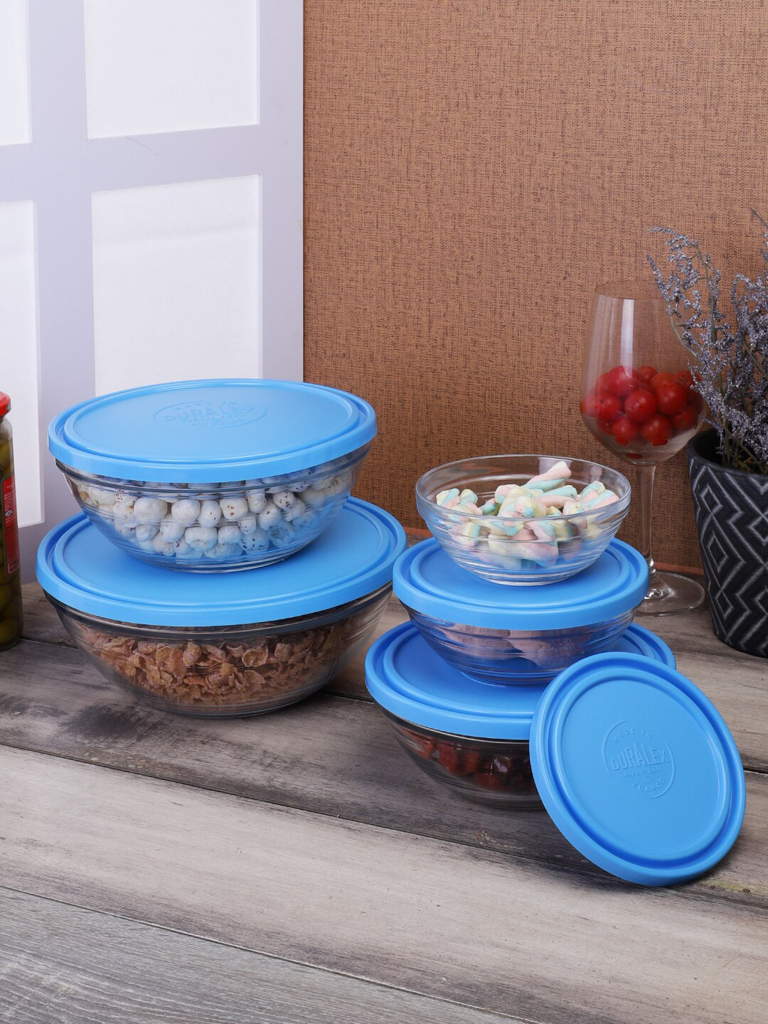 Buy DURALEX Blue Set Of 5 Food Container Glass Container for Unisex
