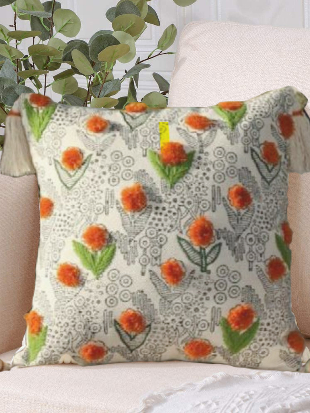 Buy HERE&NOW Orange & Off White Floral Square Cushion Covers Cushion
