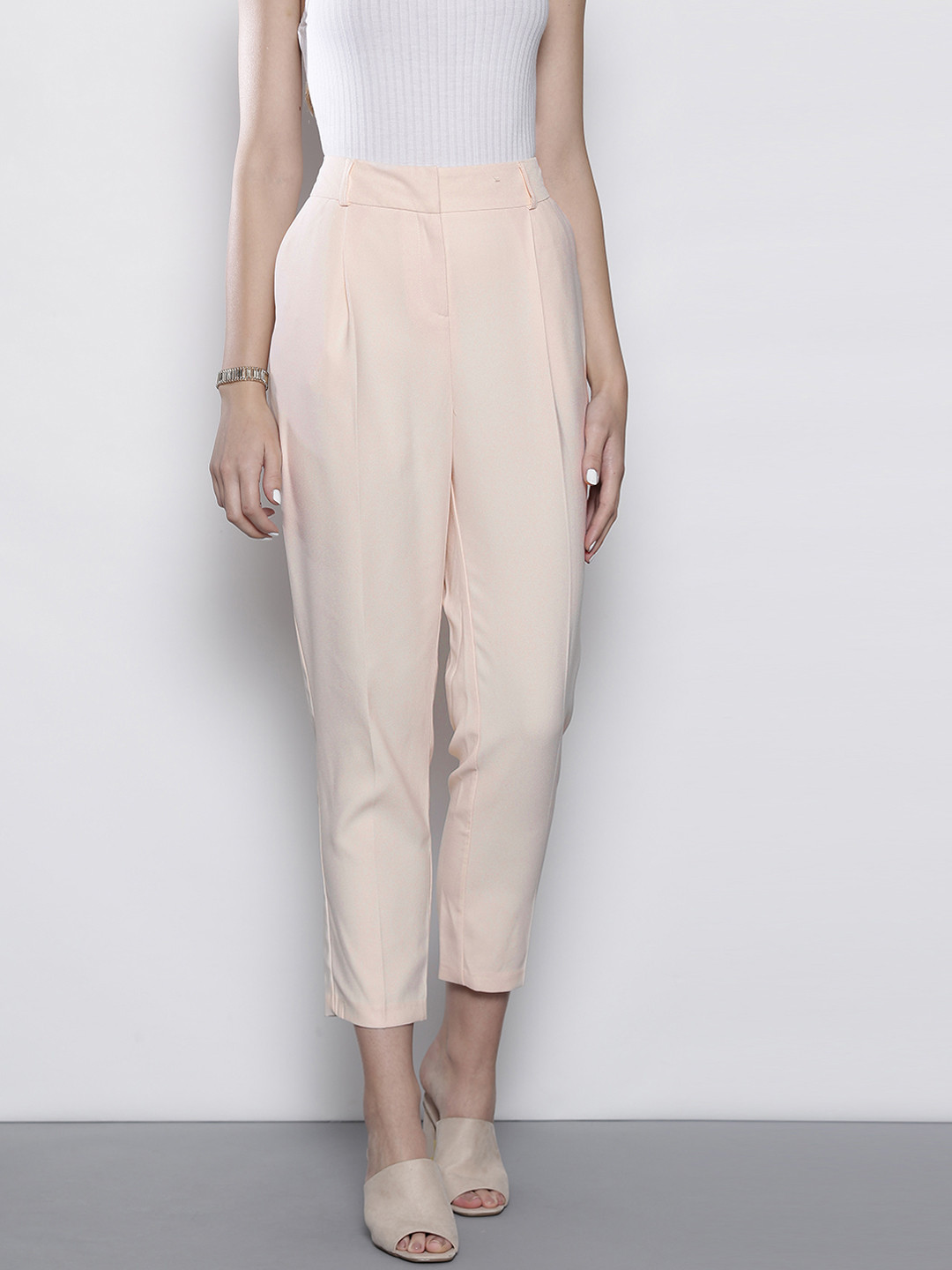 Buy DOROTHY PERKINS Women Peach Coloured Tapered Fit Solid Formal Trousers Trousers for Women