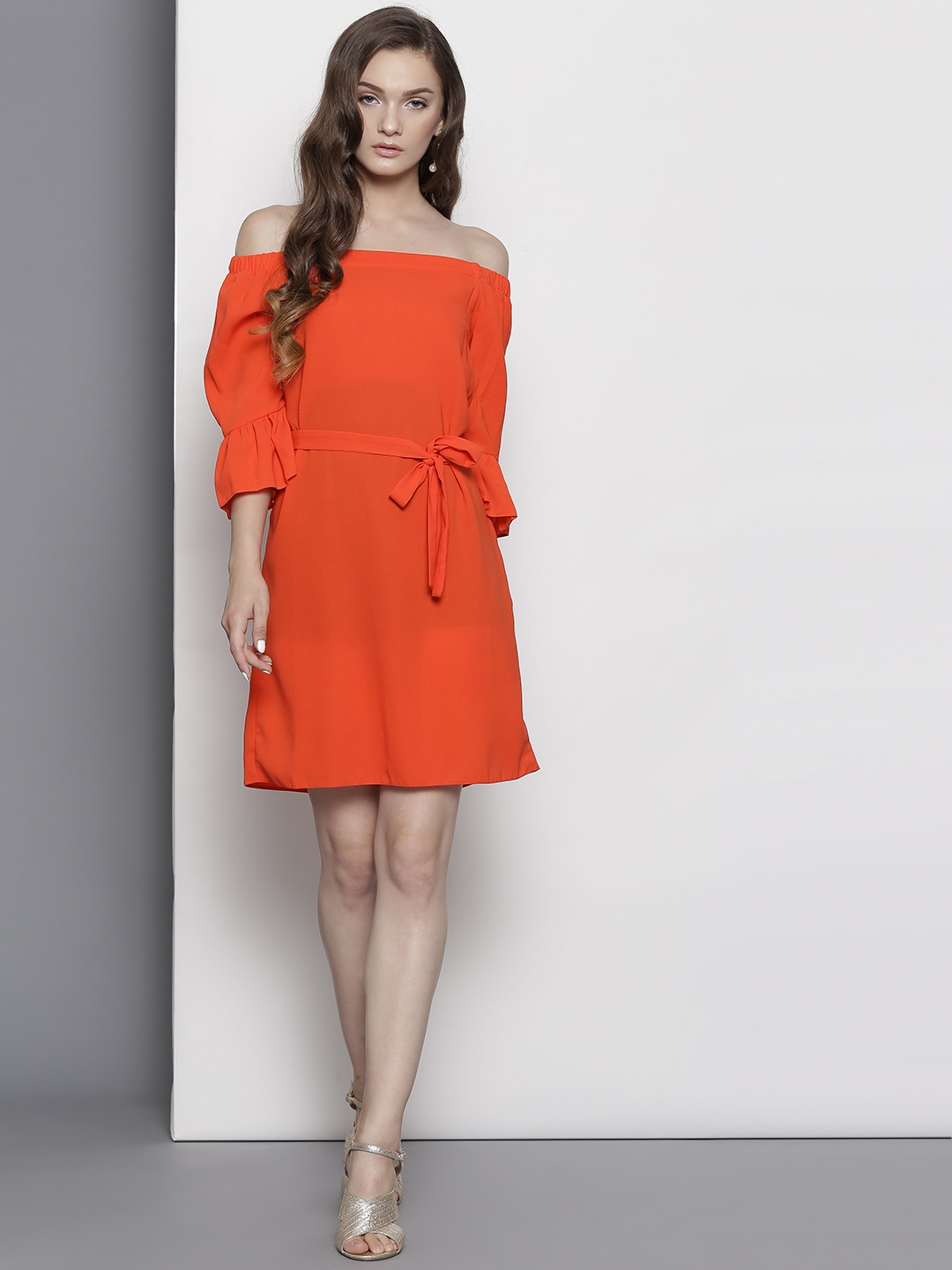 Buy Dorothy Perkins Women Orange Solid Off Shoulder Belted Sheath Dress Dresses For Women 