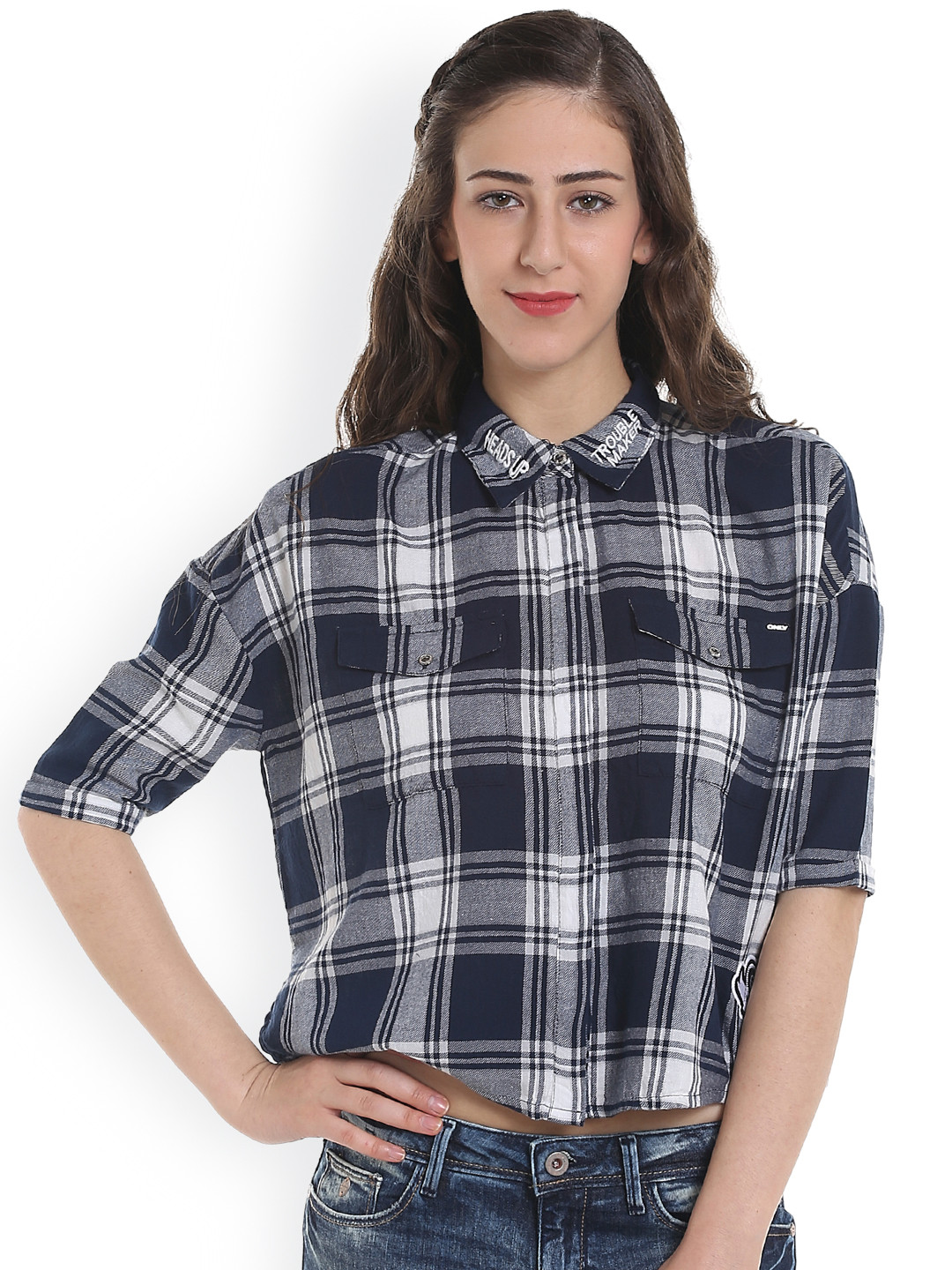 Buy ONLY Women Blue Slim Fit Checked Casual Shirt Shirts for Women