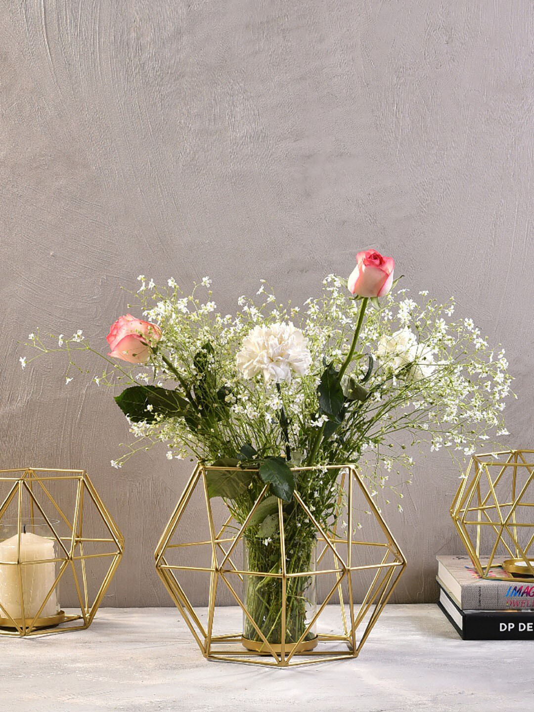 Buy The 7 DeKor Gold Toned Textured Hexagon Candle Holders Candle