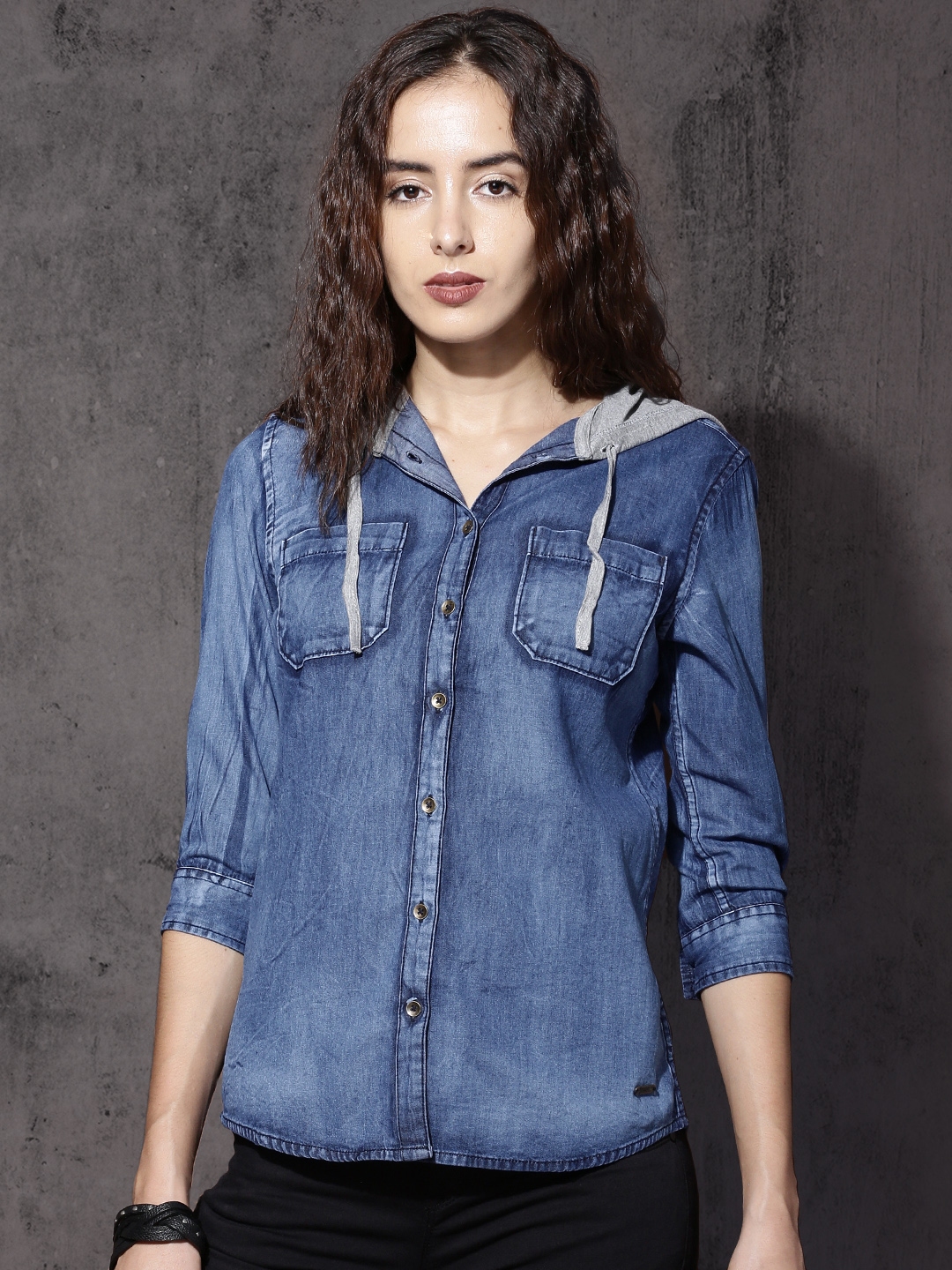 Buy Roadster Women Blue Regular Fit Faded Casual Shirt - Shirts for ...